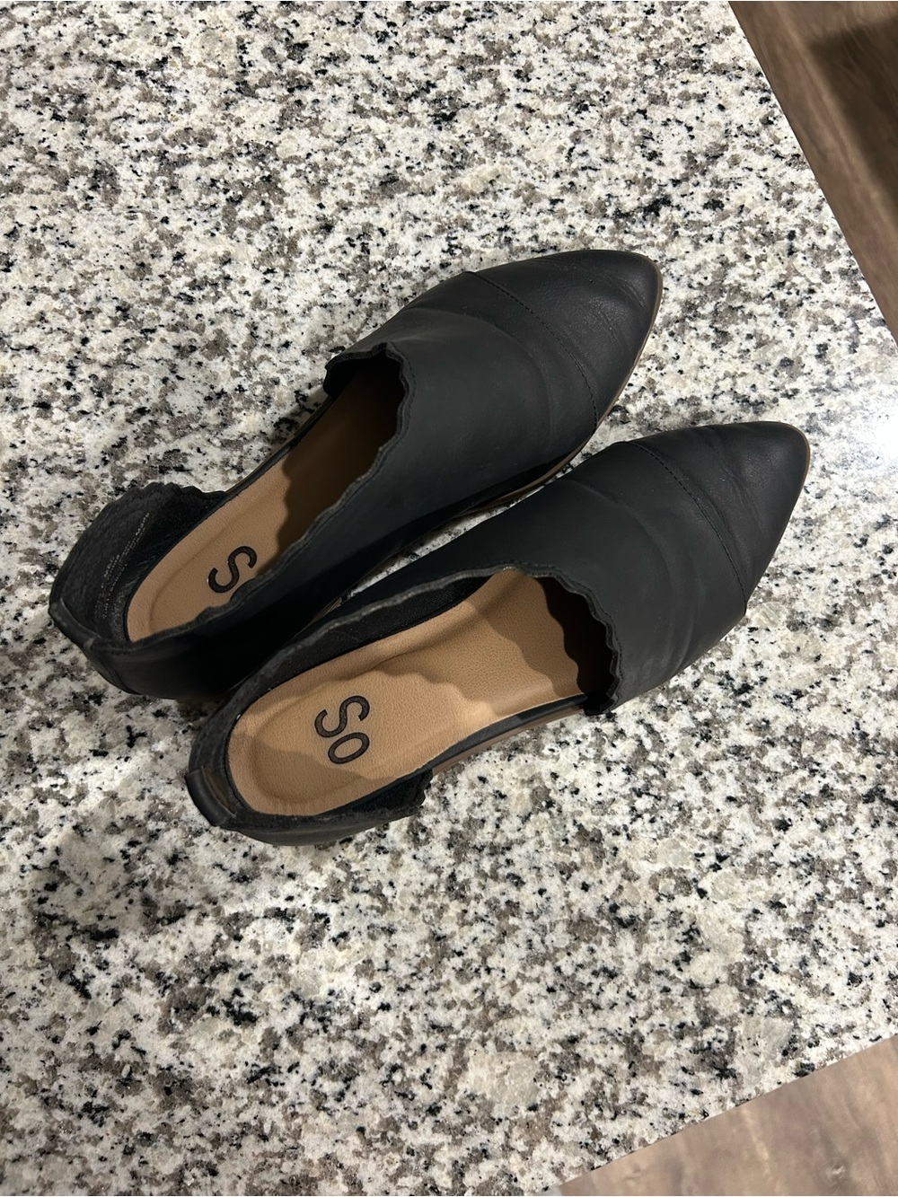 SO Black Pointed Scalloped Slip-On Flats